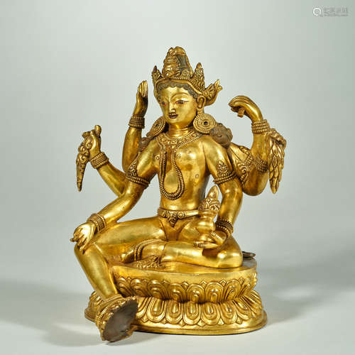 Chinese Qing Dynasty gilt bronze Buddha statue liu bi guan y...