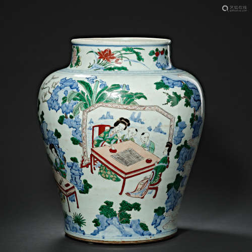 Kangxi  Qing Dynasty   China  Lady and Boy Pattern  Multicol...