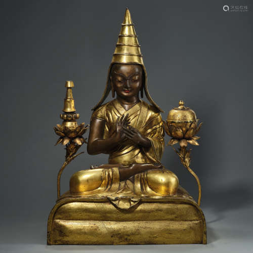 Chinese Qing bronze gilt Buddha statue