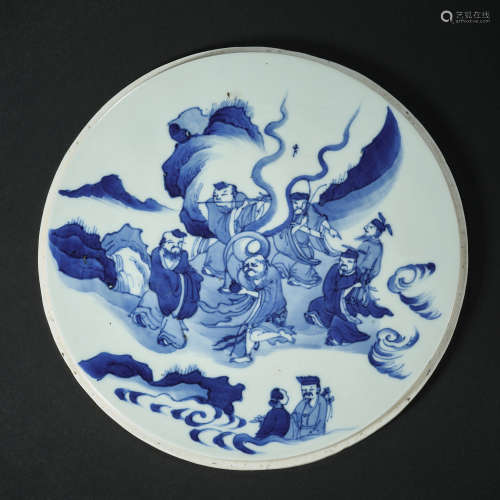 Chinese Qing Dynasty figure pattern blue and white porcelain...