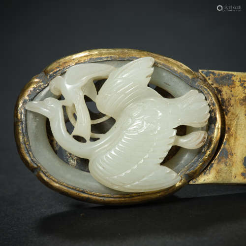 Chinese Song Dynasty   bronze inlaid jade  belt buckle