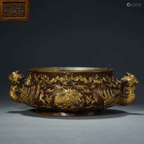 China Ming Xuande Dynasty double ear bronze incense burner