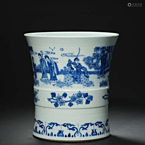 Chinese Qing Dynasty Kangxi Blue and White Porcelain Pen Hol...