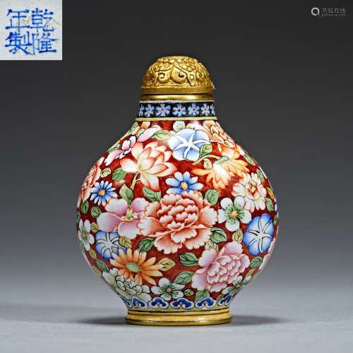 Qing Dynasty Qianlong  copper gilt  painting enamel  flower ...