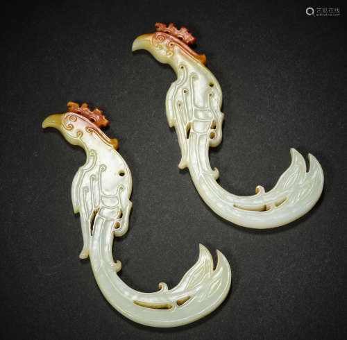 Chinese Western Zhou Dynasty  Hetian jade  a pair of phoenix...