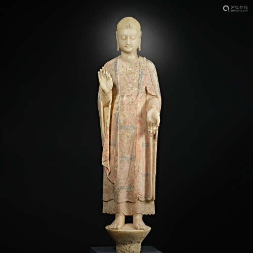 China Wei and Jin Dynasties Baishi Painted Buddha Statue