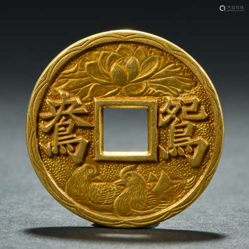 chinese Qing Dynasty YUAN YANG decoration  pure gold  gold c...