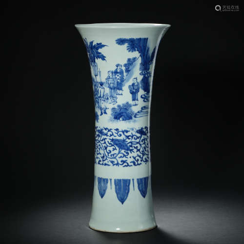 China Kangxi Qing Dynasty   blue and white porcelain barrel ...