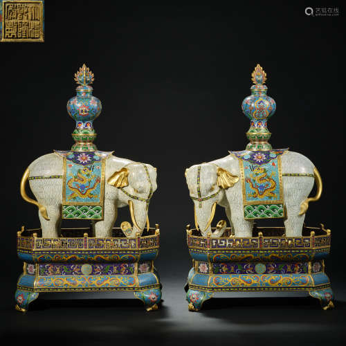 China Qing Dynasty Qianlong Gilt Bronze Cloisonne Elephant