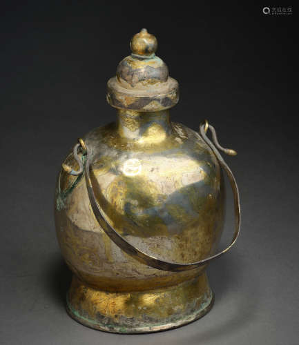 Chinese Liao Dynasty gilt bronze pot