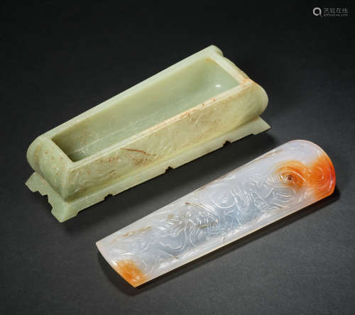 Chinese Tang Dynasty Agate Hetian Jade GUAGN CAI