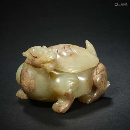 Chinese Tang Dynasty Hetian Jade Dragon Turtle Shaped Incens...