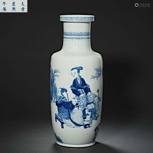 Chinese Qing Kangxi blue and white porcelain vase