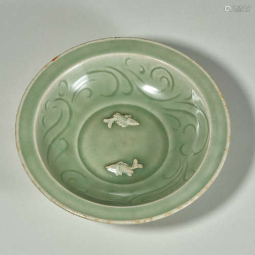 Chinese Song Dynasty celadon double fish pattern porcelain p...