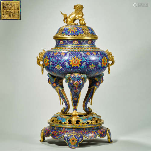Chinese Qing Dynasty Qianlong Cloisonne incense burner