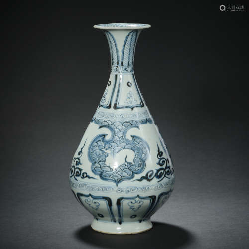 Chinese Yuan Dynasty blue and white porcelain YU HU CHUN bot...