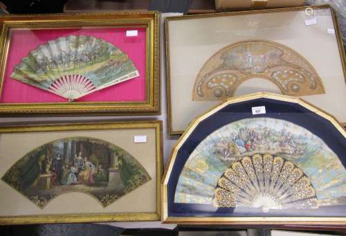 Two 19th Century painted fans, figures in interior scenes, i...