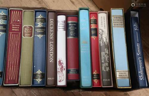 Two boxes containing a collection of various folio society b...