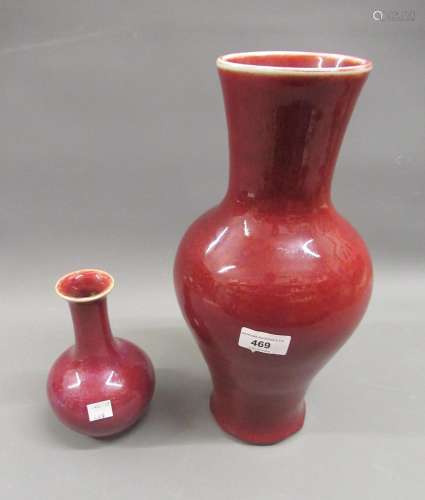Chinese Sang du Boeuf baluster form vase, 14ins high togethe...