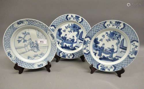 Pair of modern Chinese blue and white plates decorated with ...