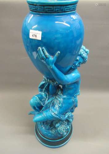 Large 19th Century Minton blue turquoise glazed figural vase...