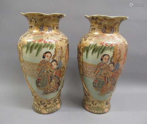 Pair of 20th Century Chinese Satsuma style baluster form vas...