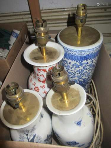 Five various Chinese porcelain table lamps