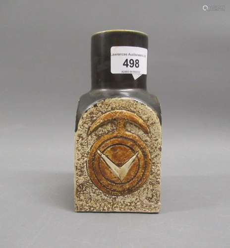 Small Troika square pottery vase with relief decoration, 5.7...