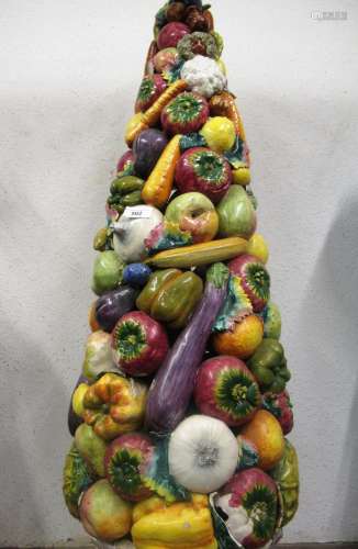 Large Italian Majolica pottery sculpture of fruit and vegeta...