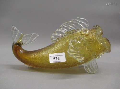 Amber crackle glass vase in the form of a fish, 9.5ins wide