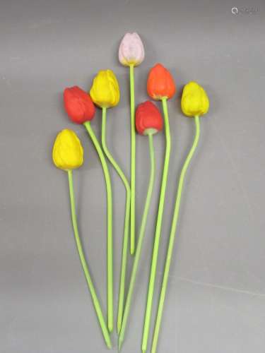 Group of seven various 20th Century blown coloured glass flo...