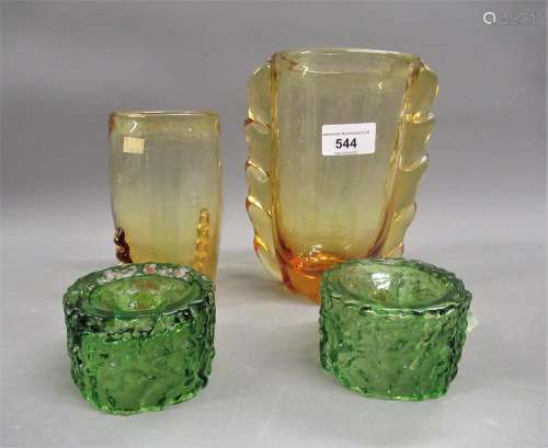 Two Whitefriars amber flanged vases circa 1950, the tallest ...