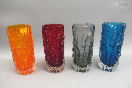 Group of four Whitefriars bark pattern vases, 7.5ins high in...