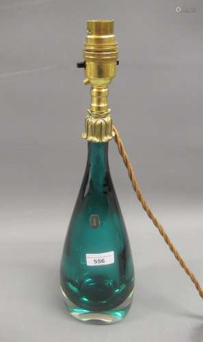 Whitefriars aqua table lamp with original label, 13.5ins hig...