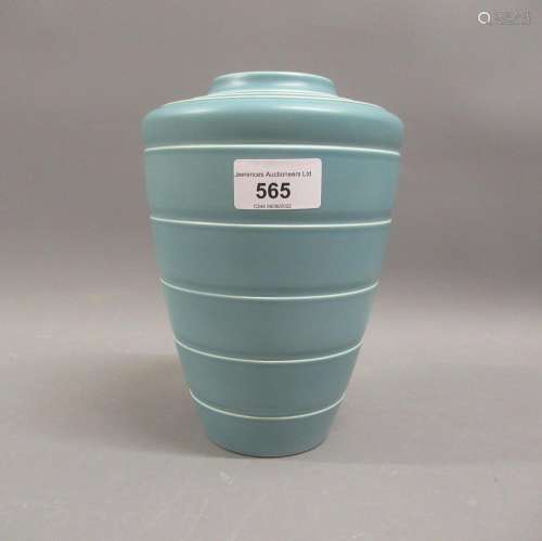 Wedgwood Keith Murray shoulder vase in duck egg blue, 7.75in...