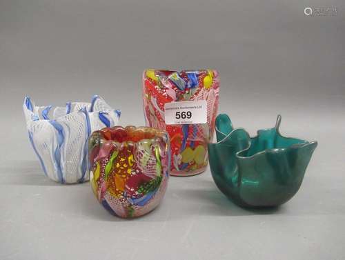 Two small Murano  Tutti Frutti  glass vases, a Venini handke...