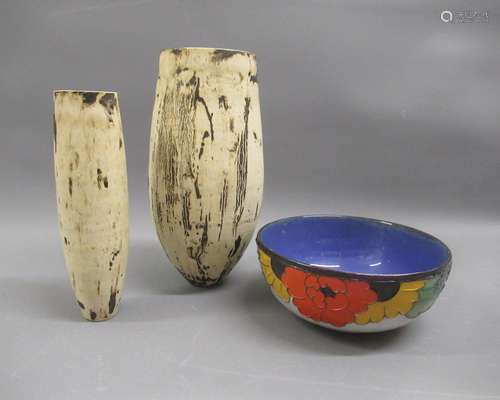 Two 20th Century Art pottery tapered vases and a Royal Doult...