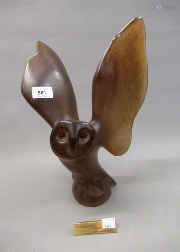 Claude L Hoste for Daum, pate de verre figure of an owl  Eva...