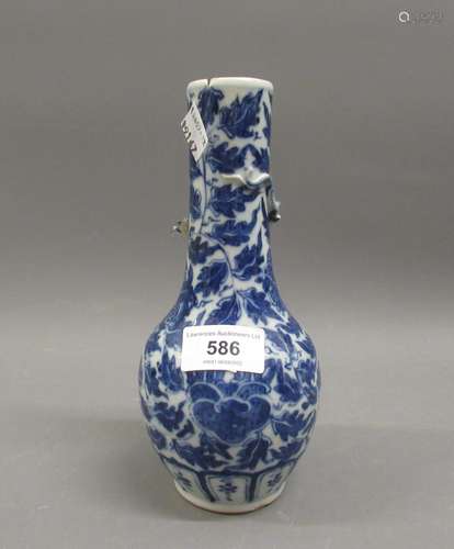 Small Chinese blue and white baluster form vase, the neck wi...