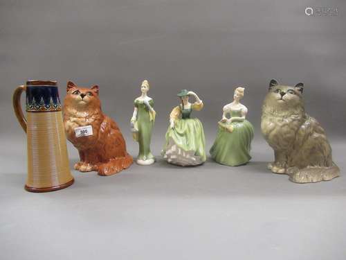 Royal Doulton figure of a cat, similar Beswick figure of a c...