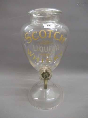 19th Century glass Scotch liqueur whisky dispenser with bras...