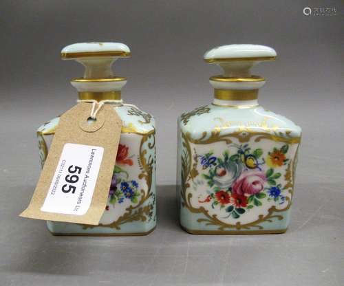 Pair of 19th Century Paris porcelain perfume flasks painted ...