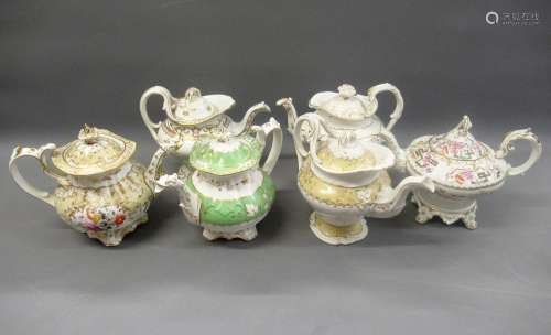 Six various 19th Century English teapots The green and gilt ...