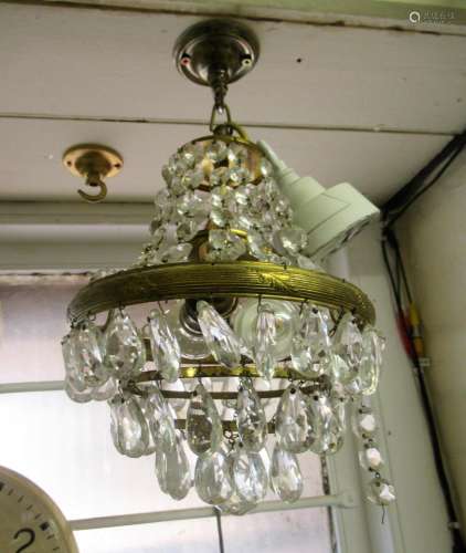 Pair of glass and gilt brass light fittings, 13ins high