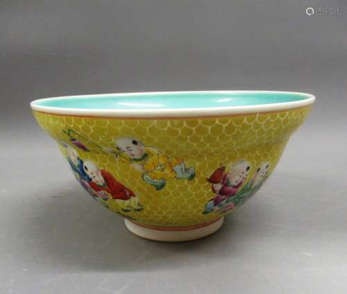 20th Century Chinese flared rim bowl, decorated with childre...