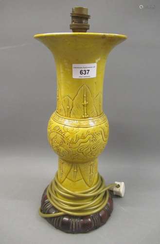 Chinese yellow glazed vase with incised dragon decoration, (...