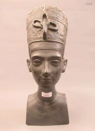 Dark patinated plaster bust of Nefertiti, 17ins high