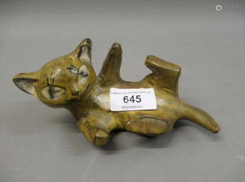 Gustavsberg pottery figure of a cat, 6ins long Tail has been...