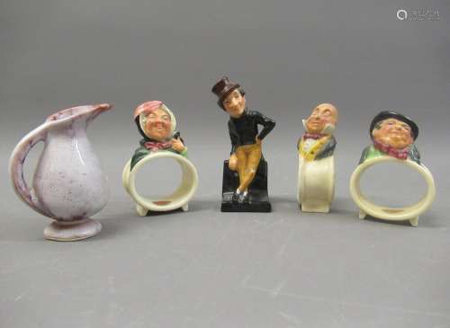 Three Royal Doulton Dickensian figure napkin rings, a Doulto...