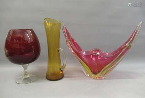 Murano large coloured glass table centre, together with a la...